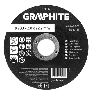 Tarcza tnąca, korundowa do metalu 230 x 2.0 x 22.2 mm, 41 A46-S-BF
