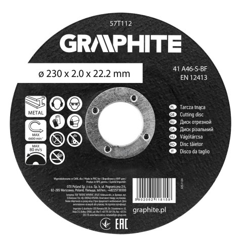 Tarcza tnąca, korundowa do metalu 230 x 2.0 x 22.2 mm, 41 A46-S-BF