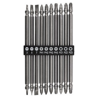Zestaw długich bitów dwustronnych: SL3 /5/7, PH1 /2 /2 /3, PZ1/2/3 x 150 mm, 10 szt.