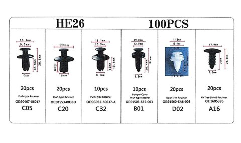 AG717 Zestaw spinek samochodowych 100szt AG717 Zestaw spinek samochodowych 100szt