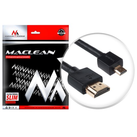Przewód Maclean, HDMI-microHDMI, ULTRA SLIM, v1.4, A-D, 3m, MCTV-723
