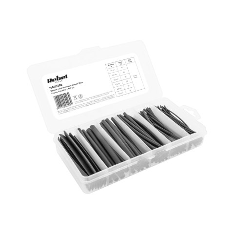 Zestaw rurek termokurczliwych 10 cm. czarne, 6 średnic- 170 szt. Zestaw rurek termokurczliwych 10 cm. czarne, 6 średnic- 170 szt.