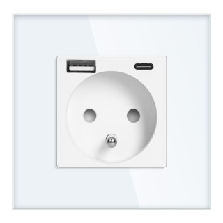 Gniazdo pojedyncze 2P+Z, USB-A + USB-C, PD, max. 20W, biały