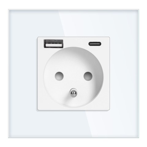 Gniazdo pojedyncze 2P+Z, USB-A + USB-C, PD, max. 20W, biały