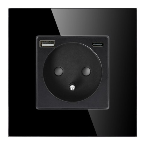 Gniazdo pojedyncze 2P+Z, USB-A + USB-C, PD, max. 20W, czarny