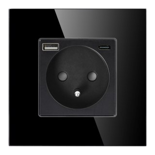 Gniazdo pojedyncze 2P+Z, USB-A + USB-C, PD, max. 20W, czarny