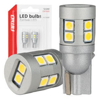 Żarówki led canbus t10 w5w 12 smd 3030 white 12v 24v amio-04243