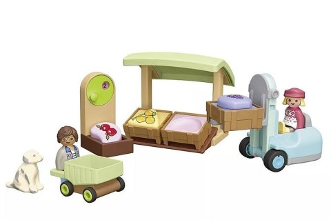 Zestaw z figurkami junior 71691 ekologiczny stragan z wózkiem widłowym