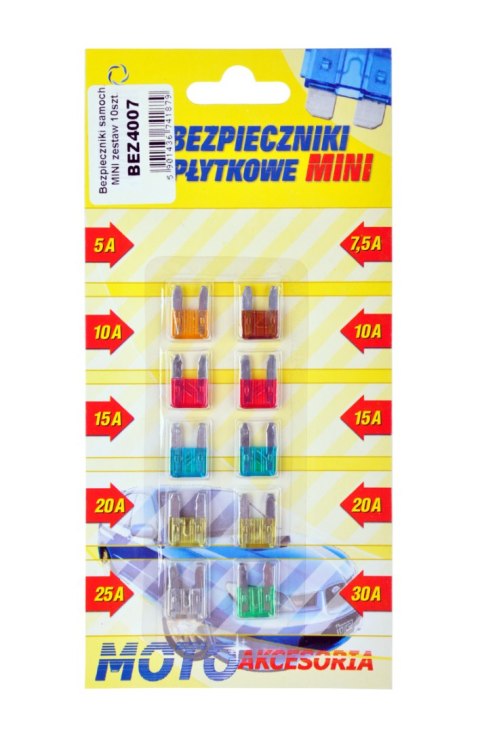 Bezpieczniki samochodowe MINI zestaw 10szt. Bezpieczniki samochodowe MINI zestaw 10szt.