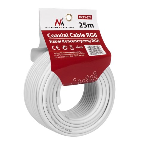 Kabel przewód koncentryczny antenowy/satelitarny Maclean, 1.0CCS RG6, 25M, MCTV-574