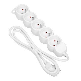 Przedłużacz 5-krotny 2P+Z, 3m H05VV-F 3x1,0mm?, Imax=10A, biały