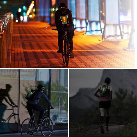 Plecak z sygnalizatorem LED Maclean, z pilotem, MCE420 baterie Lithum 3.7V 500mAh, 2xCR2032, wodoodporność: pilot IPx5, plecak I