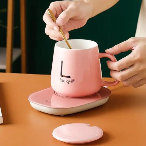 DA27B Ele. podgrzewacz do kubka różowy + kubek