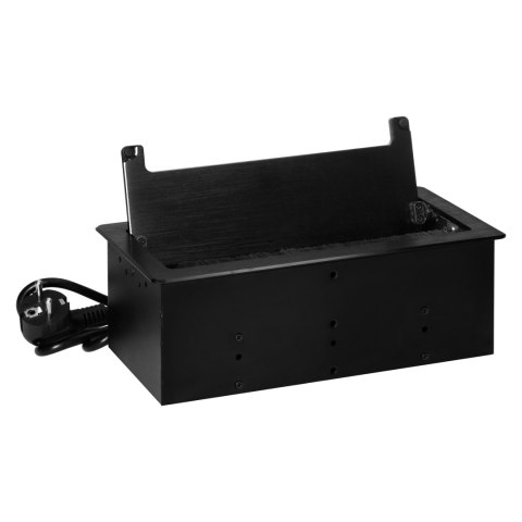 Gniazdo meblowe wpuszczane w blat z płaskim frezowanym rantem, szczotką przeciwkurzową i przewodem 1,5m, 2x2P+Z (Schuko), 2xUSB 