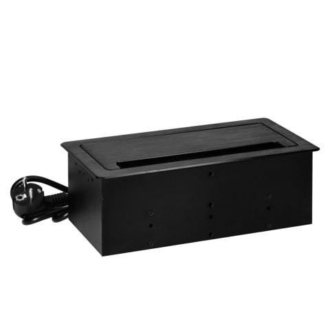 Gniazdo meblowe wpuszczane w blat z płaskim frezowanym rantem, szczotką przeciwkurzową i przewodem 1,5m, 2x2P+Z (Schuko), 2xUSB 