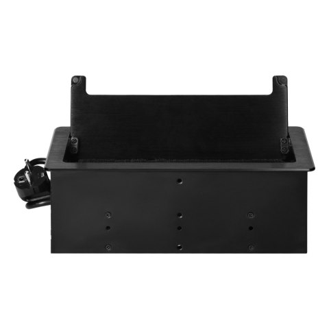 Gniazdo meblowe wpuszczane w blat z płaskim frezowanym rantem, szczotką przeciwkurzową i przewodem 1,5m, 2x2P+Z (Schuko), 2xUSB 
