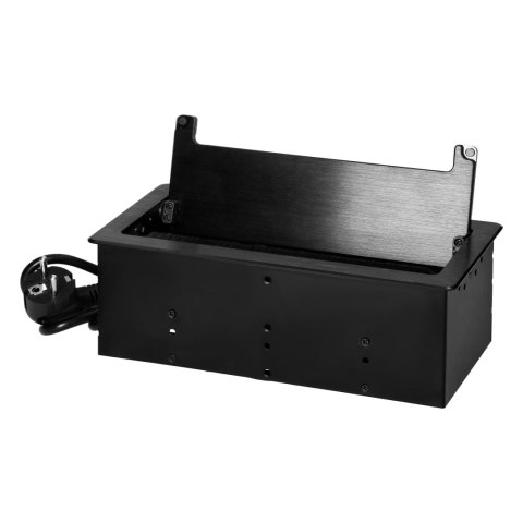 Gniazdo meblowe wpuszczane w blat z płaskim frezowanym rantem, szczotką przeciwkurzową i przewodem 1,5m, 2x2P+Z (Schuko), 2xUSB 