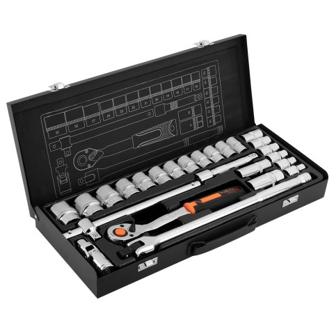 Zestaw kluczy nasadowych 1/2", 25 szt., CrV Zestaw kluczy nasadowych 1/2", 25 szt., CrV