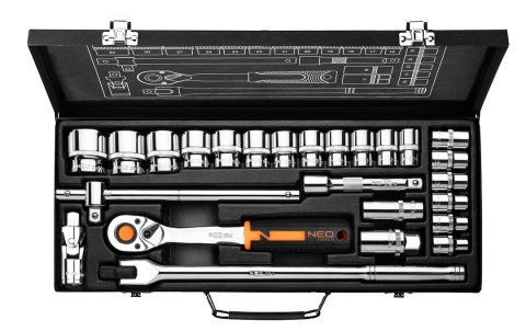 Zestaw kluczy nasadowych 1/2", 25 szt., CrV Zestaw kluczy nasadowych 1/2", 25 szt., CrV