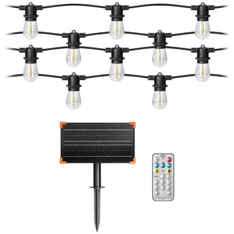 Solarna girlanda oświetleniowa - 1 sznur 20 m (20 opraw) + 20 żarówek LED 0,1W E27, 3000K + 1 żarówka gratis