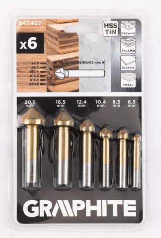 Wiertła fazujące stożkowe pogłębiacze TiN, 6.3 - 20.5 mm, zestaw 6 szt.