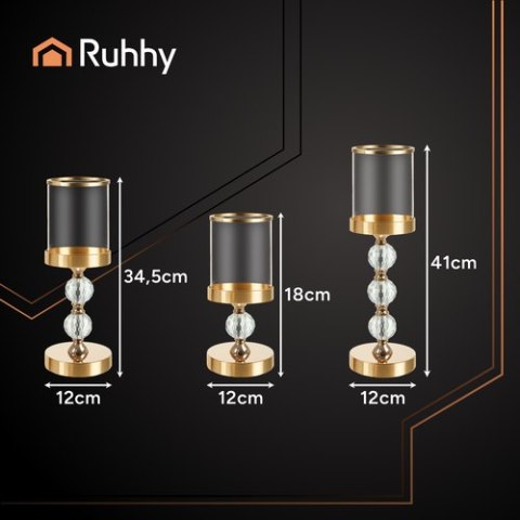 Świecznik - lampion zestaw 3szt. złoty Ruhhy 26487