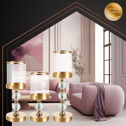 Świecznik - lampion zestaw 3szt. złoty Ruhhy 26487