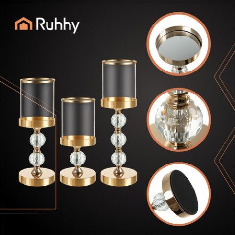 Świecznik - lampion zestaw 3szt. złoty Ruhhy 26487