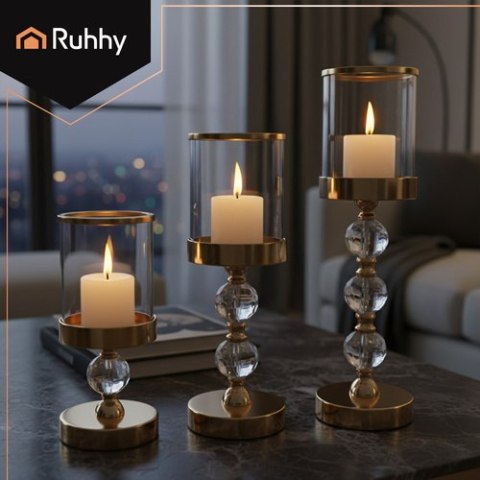 Świecznik - lampion zestaw 3szt. złoty Ruhhy 26487