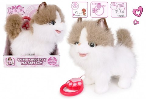 Maskotka interaktywna kot chodzący na smyczy biało-rudy