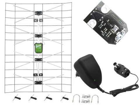 21-098# Antena siatkowa czarno srebrna+zasilacz+swa 6000