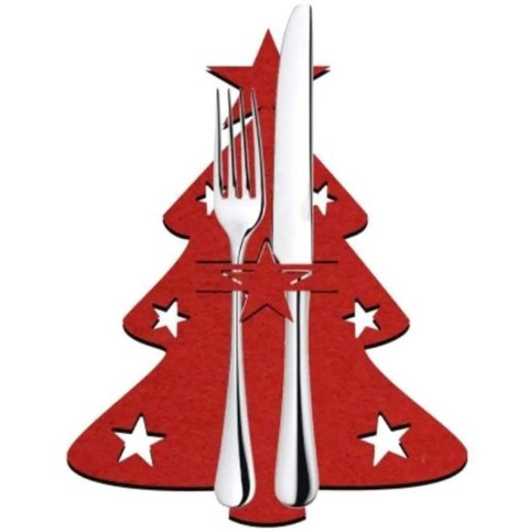 BQ86A Kieszonki na sztućce 6szt choinka czerwona