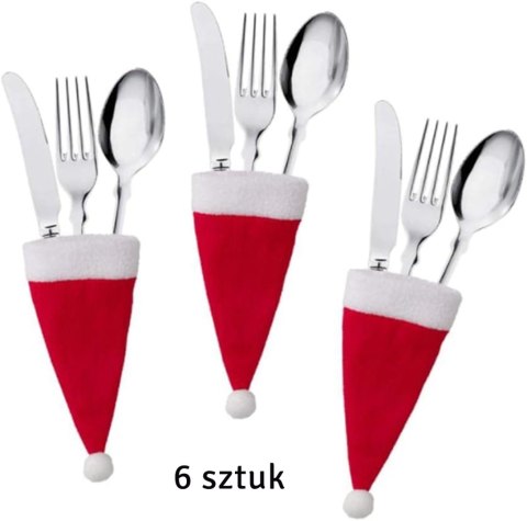 BQ87 Kieszonki na sztućce 6szt czapka mikołaja BQ87 Kieszonki na sztućce 6szt czapka mikołaja
