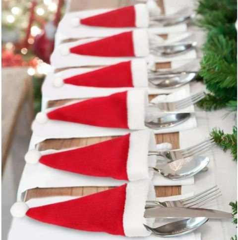 BQ87 Kieszonki na sztućce 6szt czapka mikołaja BQ87 Kieszonki na sztućce 6szt czapka mikołaja