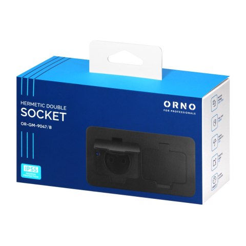 Hermetyczne gniazdo elektryczne podwójne, prostokątne, IP55, czarne