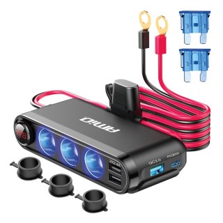 Rozdzielacz rozgałęźnik trójnik zapalniczki + woltomierz ładowarka usb usb-c 12v 24v amio-03782