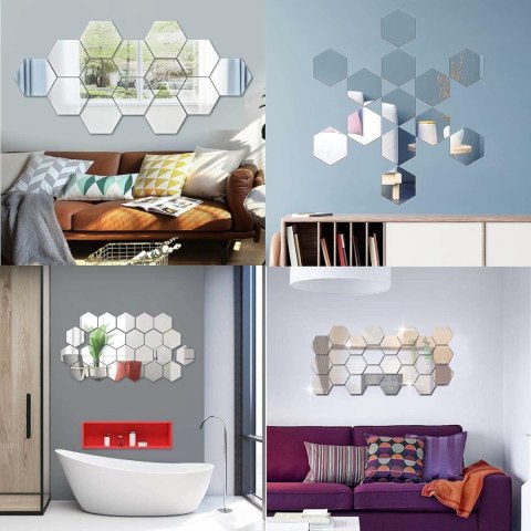 AG543J Naklejki lustro sześciokąty 12x11cm 12szt AG543J Naklejki lustro sześciokąty 12x11cm 12szt