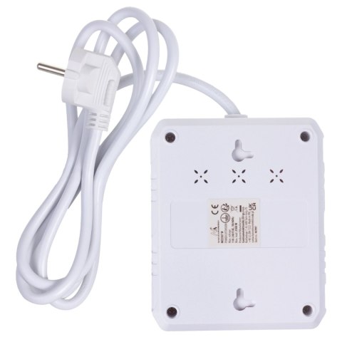 Listwa zasilająca Maclean, przedłużacz 2 gniazda + 3xUSB, 110-240V AC 50/60Hz, 2.1A max 2500W, 1.5m, biała, MCE387 W