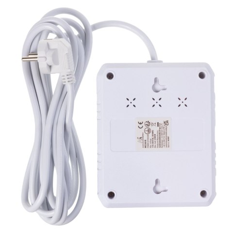 Listwa zasilająca Maclean, przedłużacz 2 gniazda + 3xUSB, 110-240V AC 50/60Hz, 2.1A max 2500W, 3 m, biała, MCE388 W