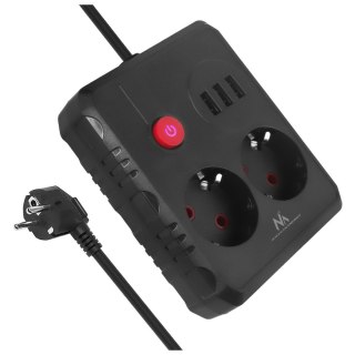 Listwa zasilająca Maclean, przedłużacz 2 gniazda + 3xUSB, 110-240V AC 50/60Hz, 2.1A max 2500W, 3 m, czarna, MCE388 B