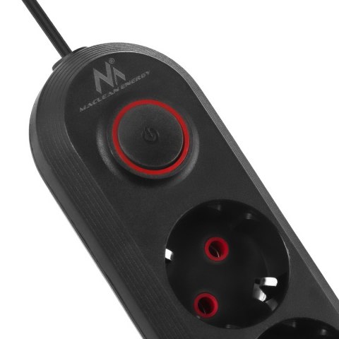Listwa zasilająca Maclean, przedłużacz 3gniazda + 3xUSB, 110-240V AC 50/60Hz, 2.1A max 2500W, 1,5m, czarna ,MCE394 B