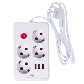 Listwa zasilająca Maclean, przedłużacz 4 gniazda + 3xUSB, 110-240V AC 50/60Hz, 2.1A max 2500W, 1,5m, biała,MCE392 W