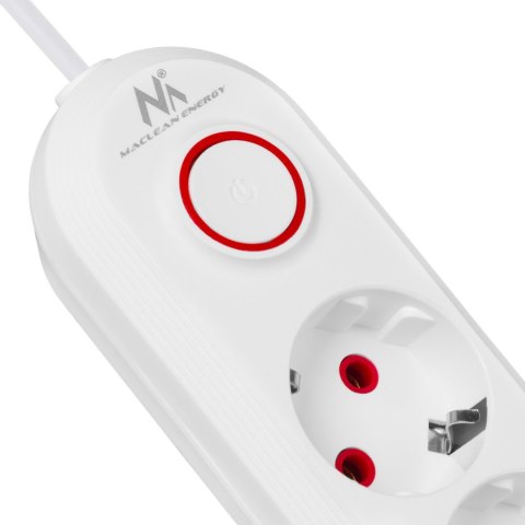 Listwa zasilająca Maclean, przedłużacz 5 gniazd + 3xUSB, 110-240V AC 50/60Hz, 2.1A max 2500W, 1,5m, biała ,MCE395 W
