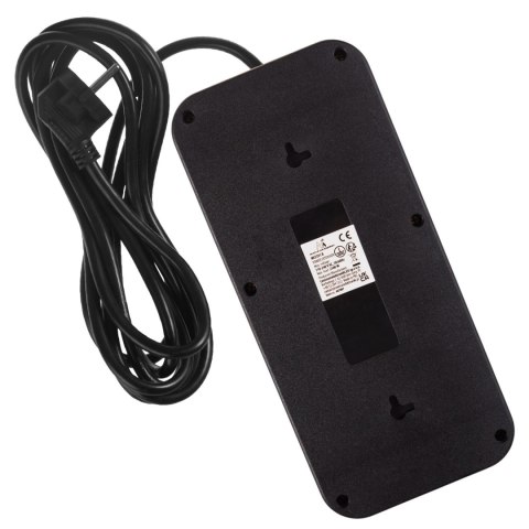 Listwa zasilająca Maclean, przedłużacz 6 gniazd + 4xUSB, 110-240V AC 50/60Hz, 2.1A max 2500W, 3m, czarna,MCE391 B