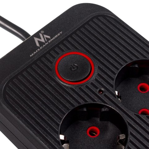 Listwa zasilająca Maclean, przedłużacz 6 gniazd + 4xUSB, 110-240V AC 50/60Hz, 2.1A max 2500W, 3m, czarna,MCE391 B