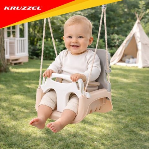 Huśtawka dla dzieci 3w1 szaro-beżowa Kruzzel